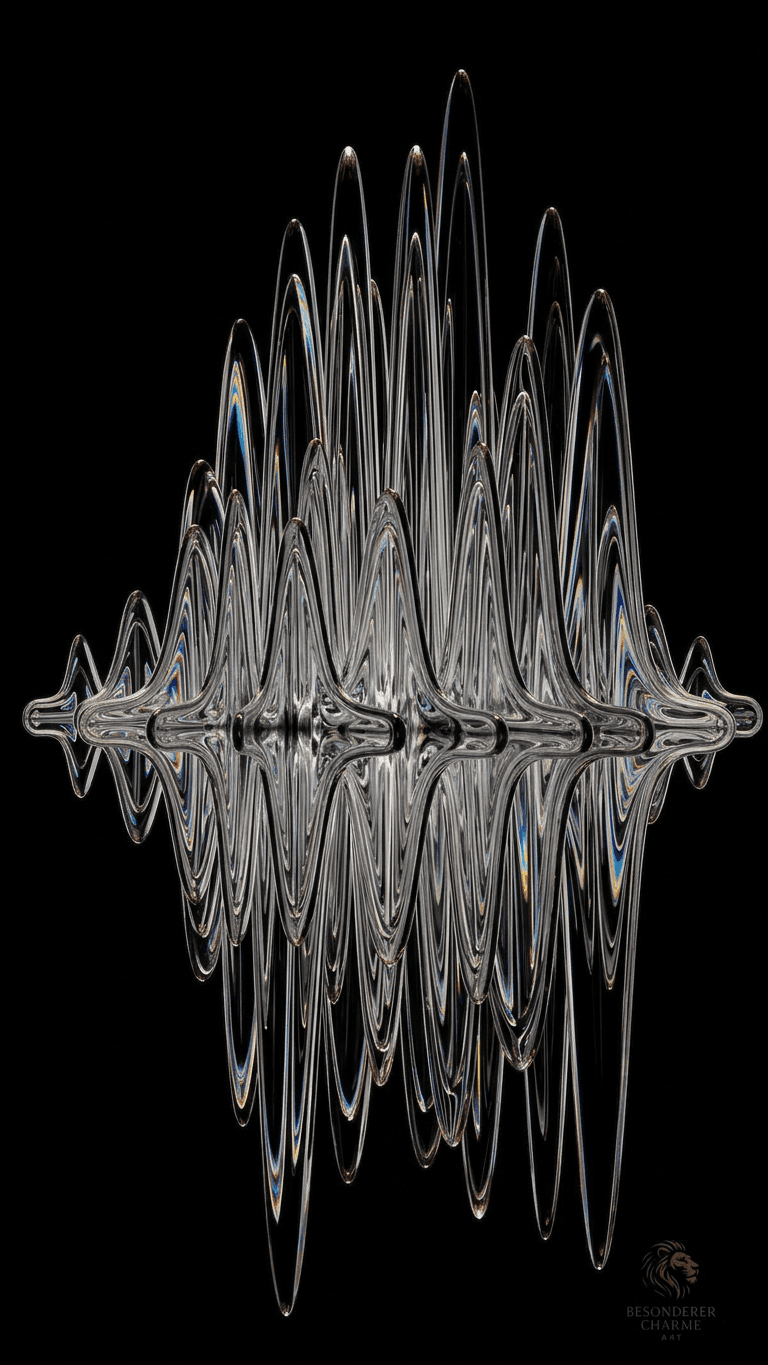 Digital illustration of abstract sound waves with smooth lines on a black background.