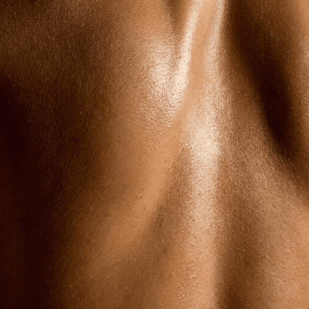 Close-up image showing glistening skin with a smooth, textured surface.