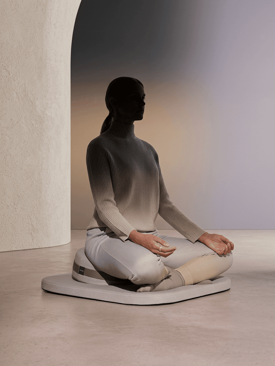 Digital illustration of a woman meditating with a gradient background.