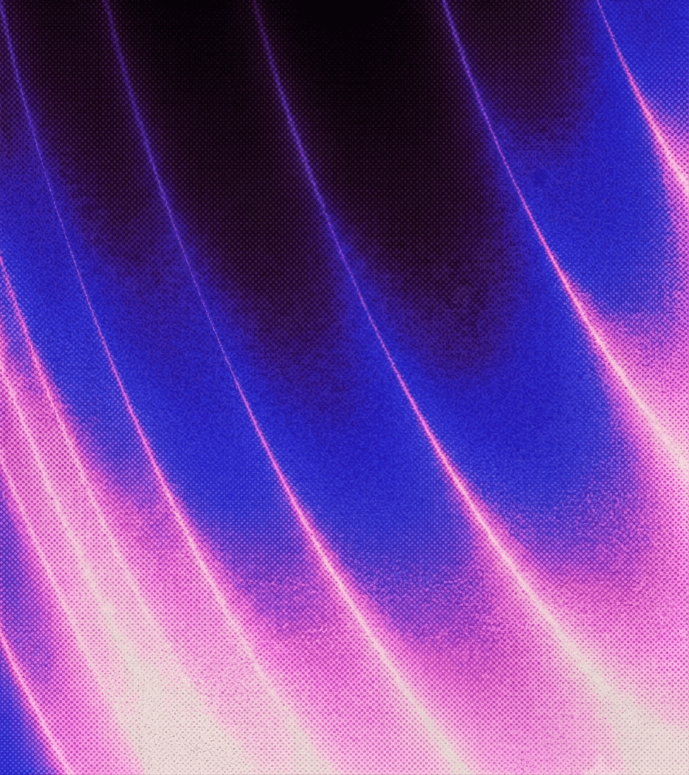 Digital illustration of dynamic waves in blue and purple with pink highlights.