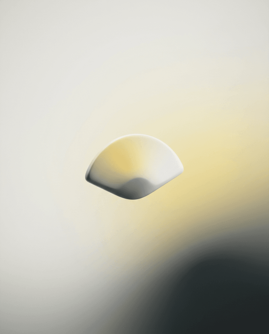 A semi-opaque curved shape on a gradient background of muted yellows and greys.
