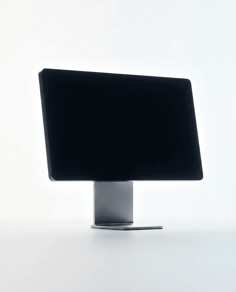Silhouette of a modern computer monitor against a light background.