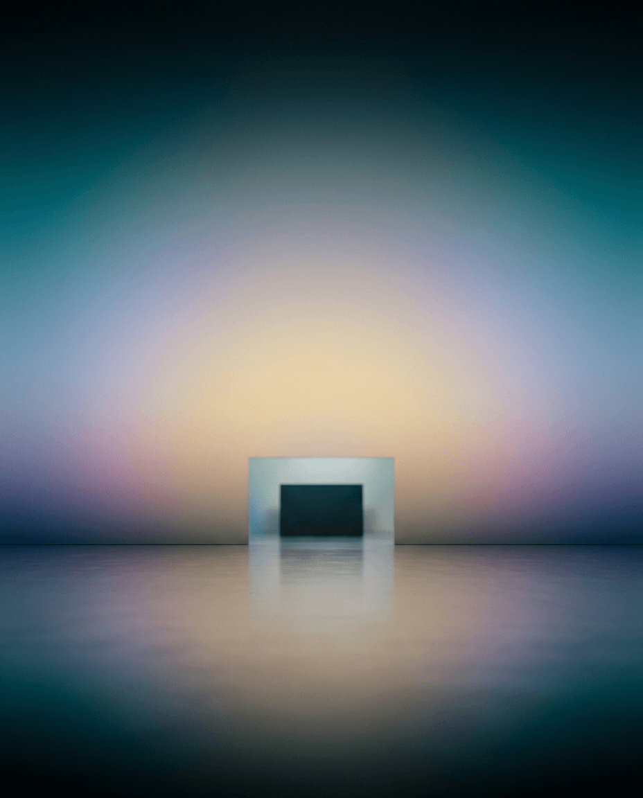 A translucent rectangle on a gradient background of soft blues and purples.