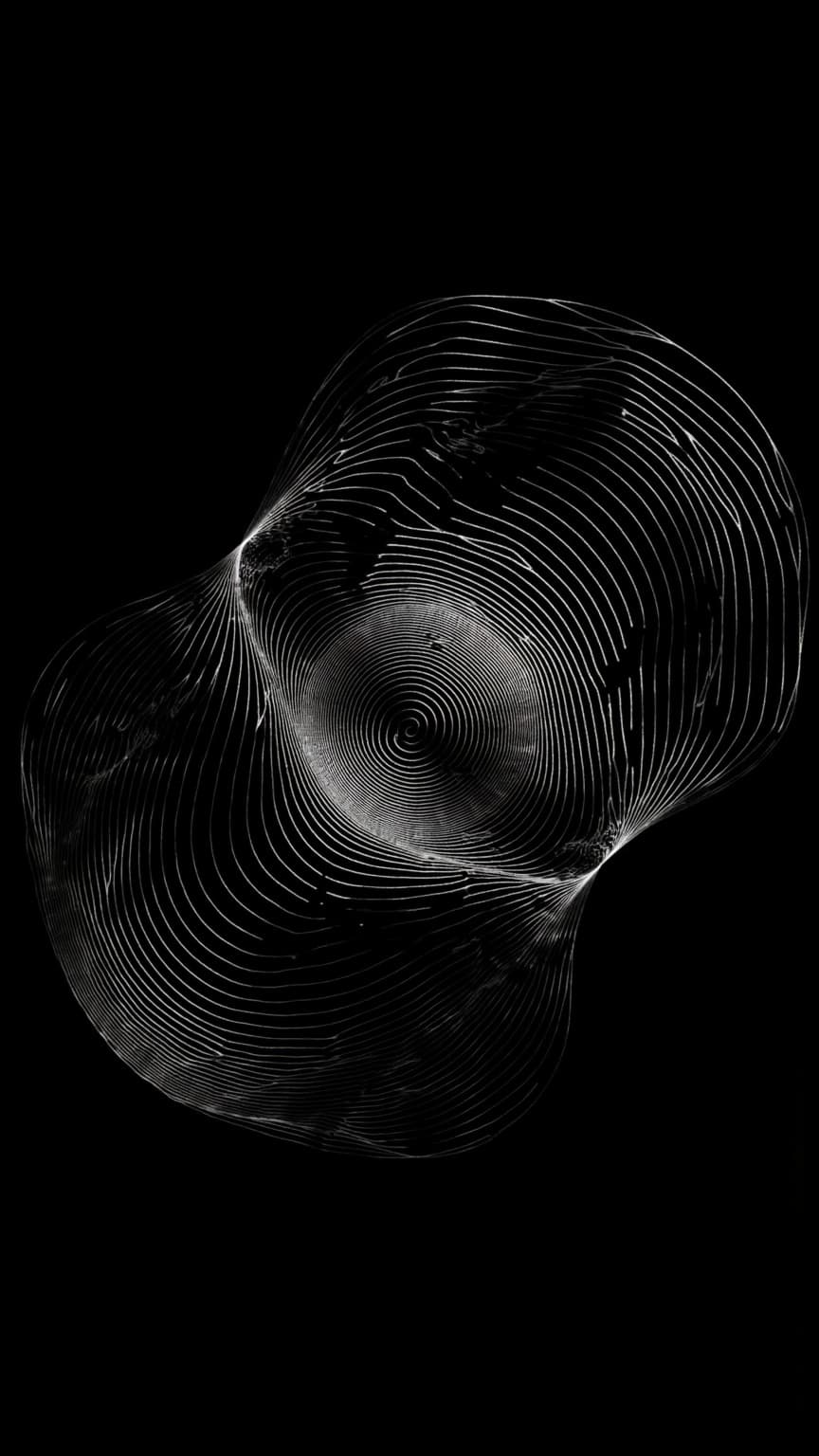 Abstract illustration with white lines creating a wave-like form on a black background.