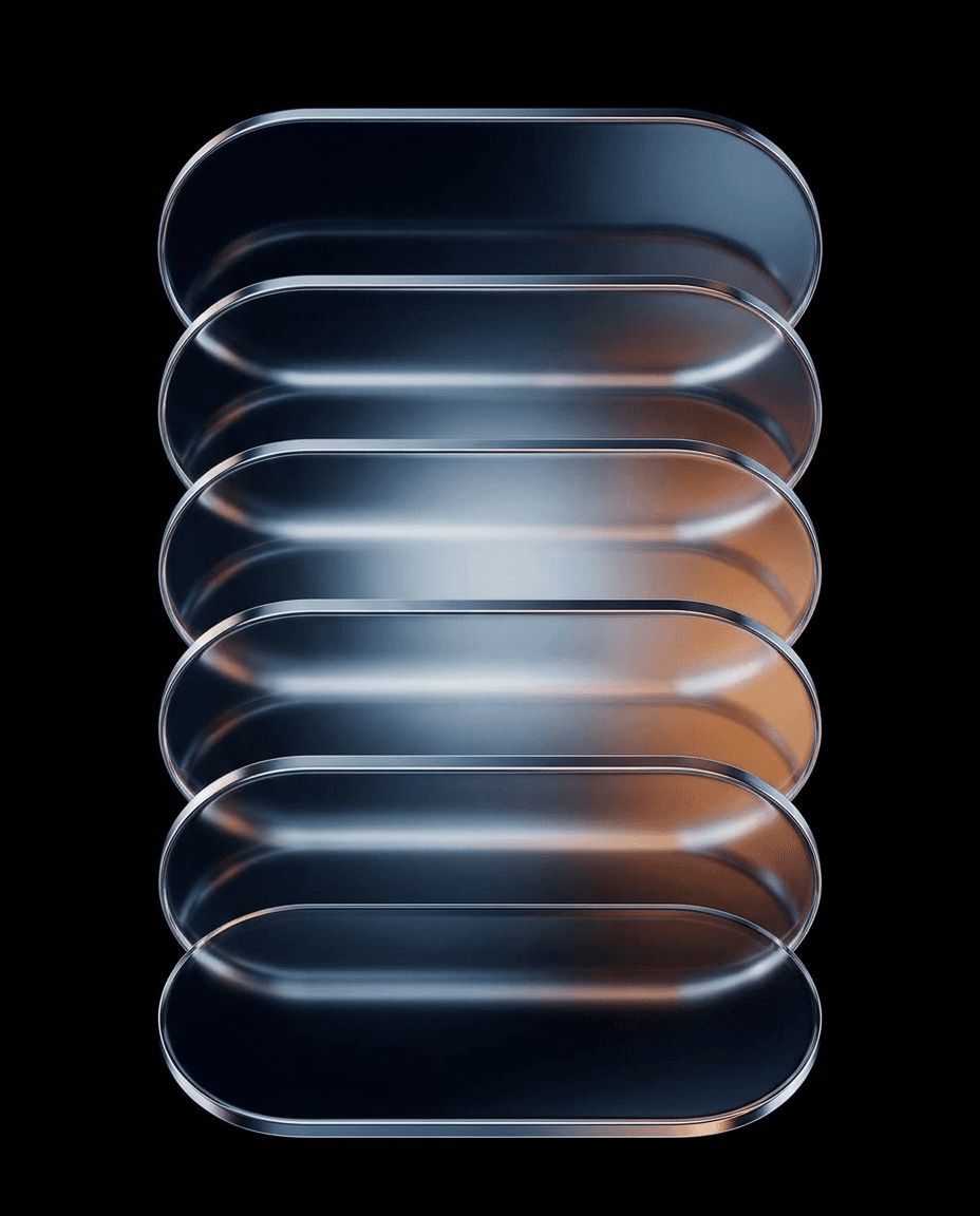 Digital illustration of translucent oval shapes with a gradient on a black background.
