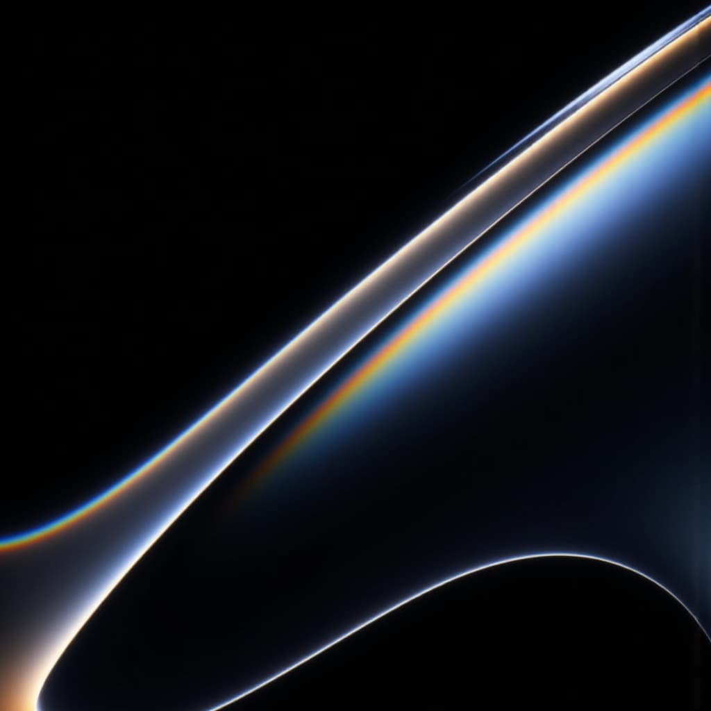 Abstract composition with flowing lines and blue gradients on a black background.