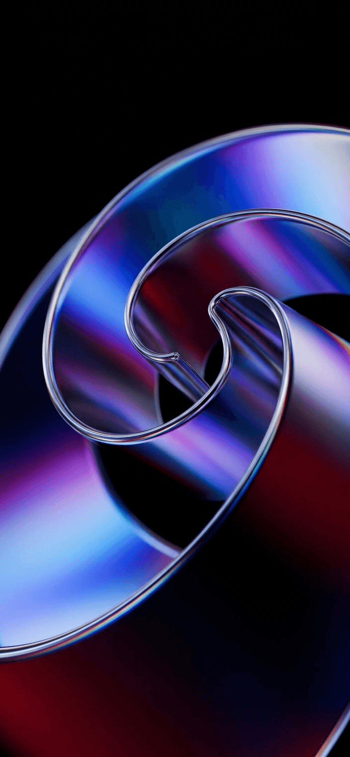 Digital illustration of a swirling abstract form in blue and purple gradients on a black background.