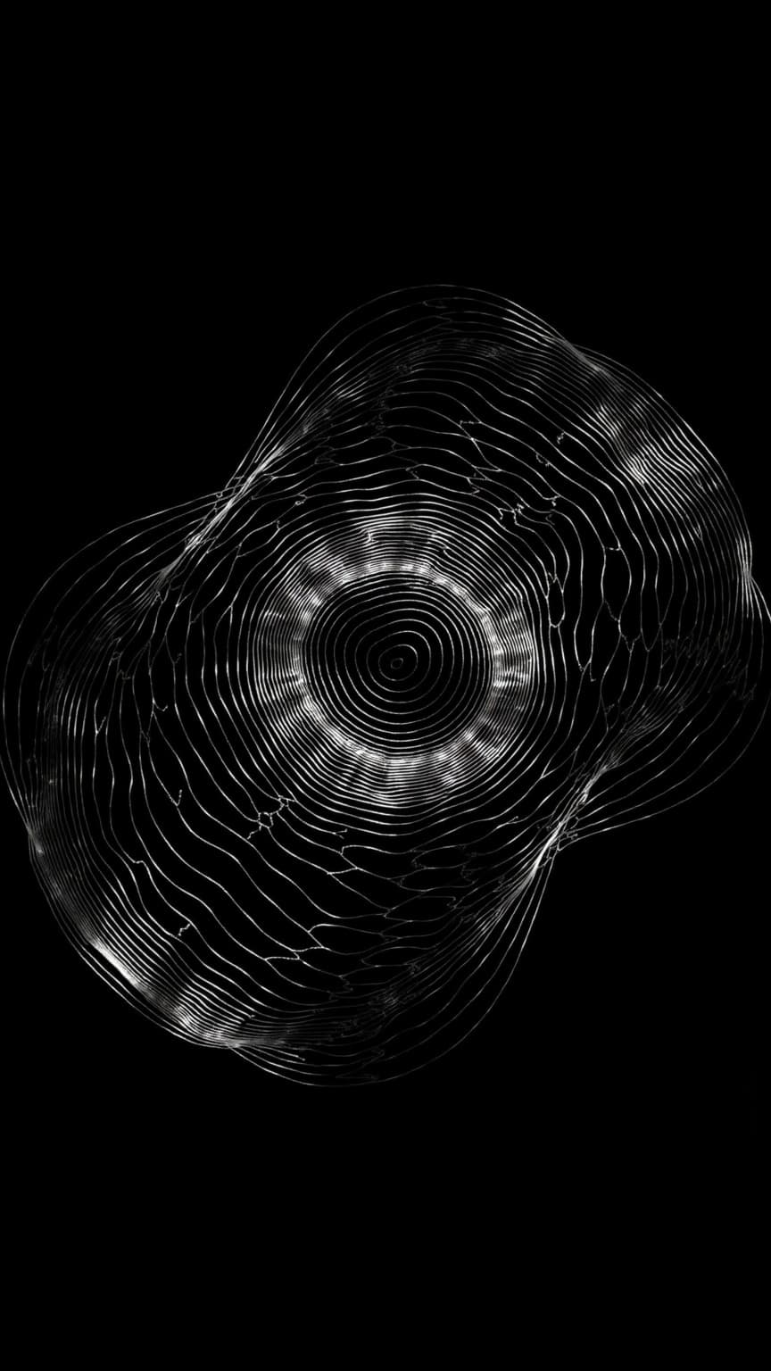 Abstract digital illustration of a wave-like pattern with circles on a black background.