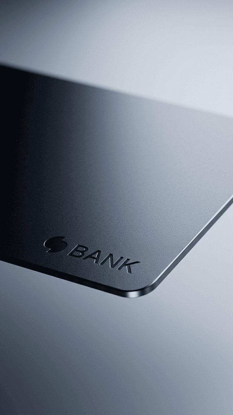 Close-up of a matte black bank card on a soft gradient background.