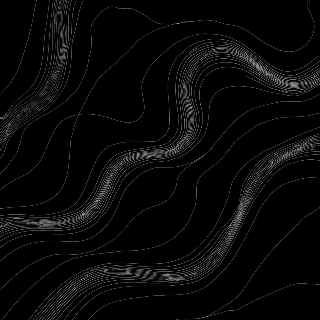 Abstract illustration with swirling white lines on a black background.