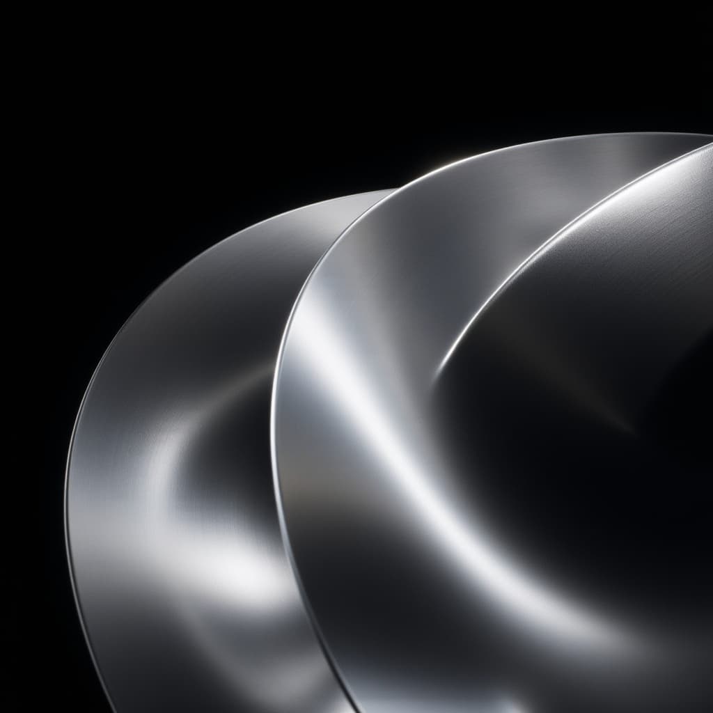 Close-up of overlapping polished metallic plates on a black background.