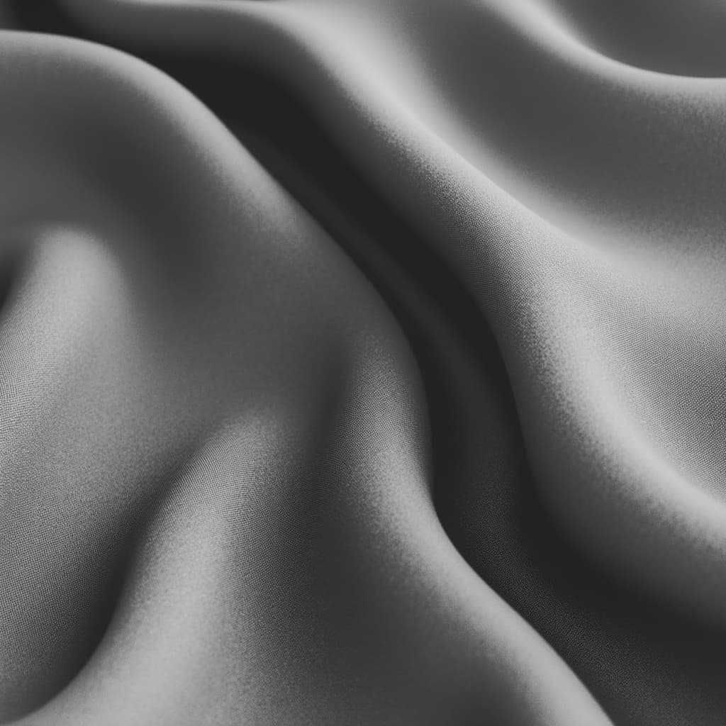 Close-up of smooth grey satin fabric with gentle folds and shadows.
