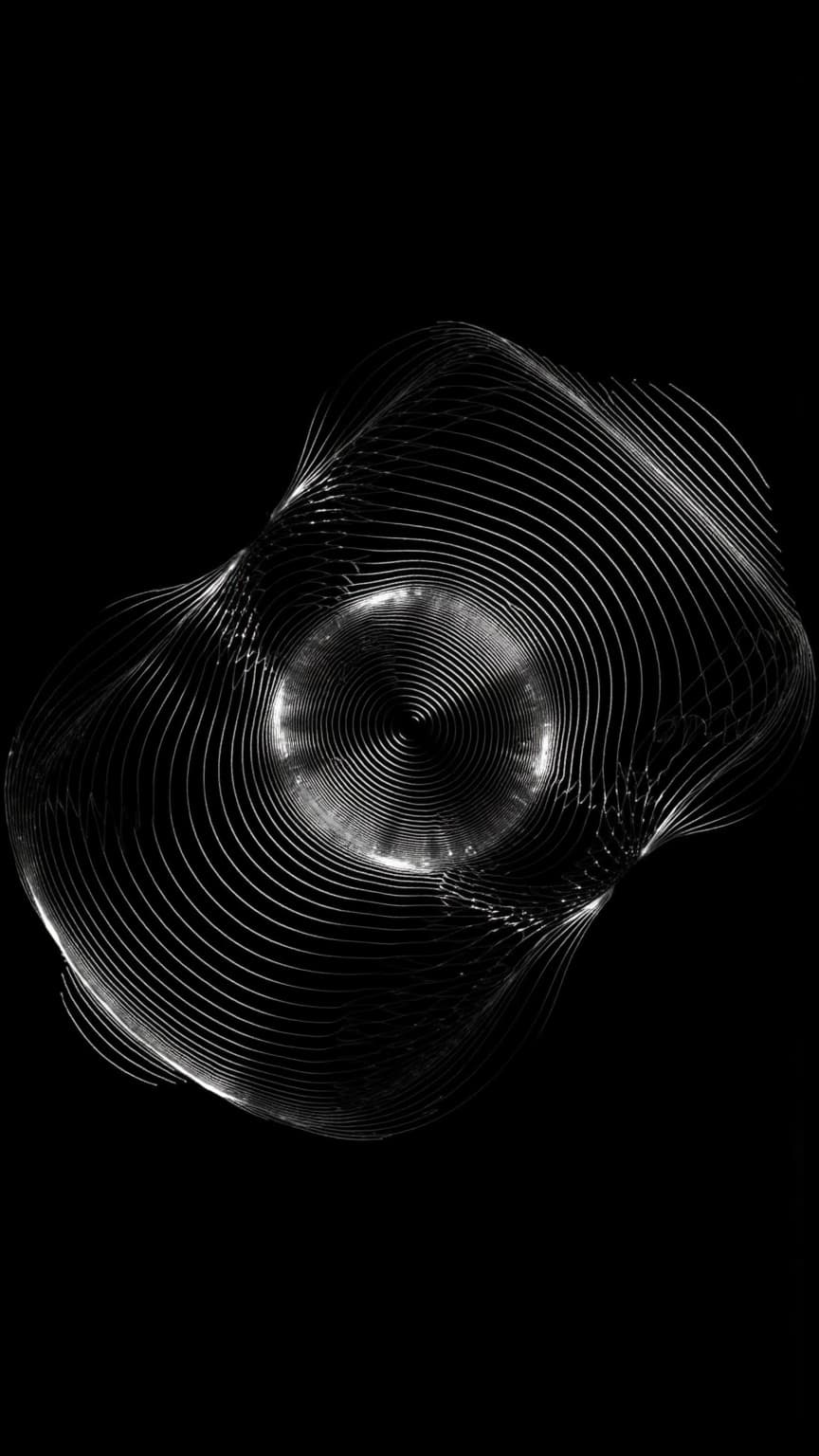 Abstract illustration with white lines forming an undulating shape on a black background.